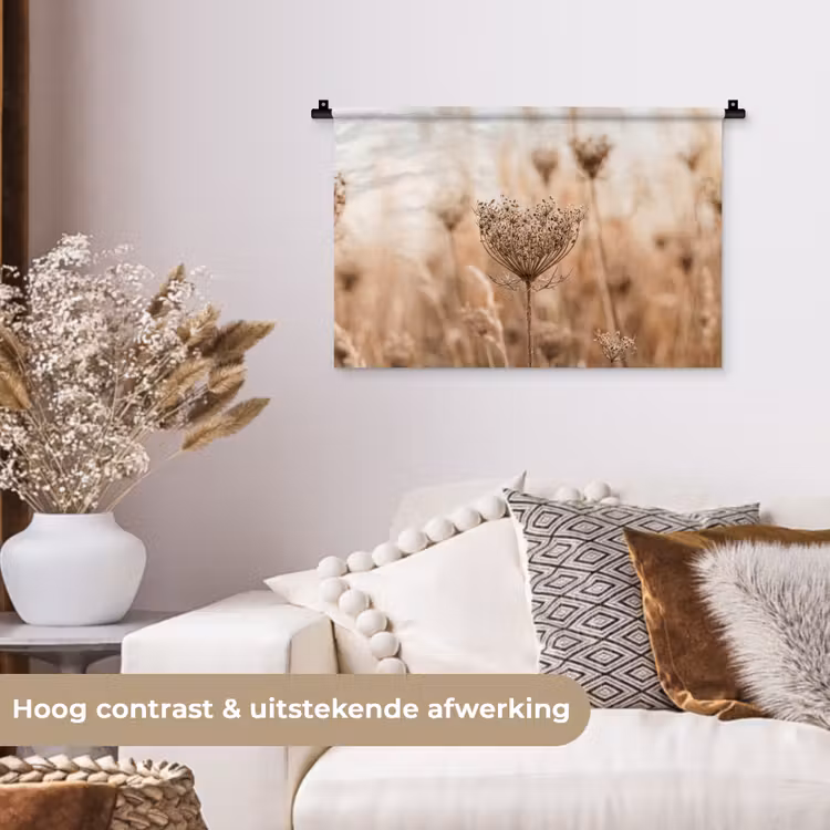 Schermbloem - Droogbloem - Winter - Beige - Minimalistisch Wandkleed katoen klein -sfeer1