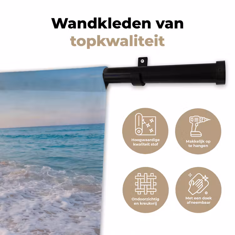 Zee - Golven - Strand - Natuur - Wit Wandkleed katoen klein -sfeer2