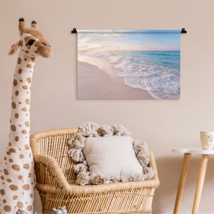 Zee - Golven - Strand - Natuur - Wit Wandkleed katoen klein -wsfeer5_kind