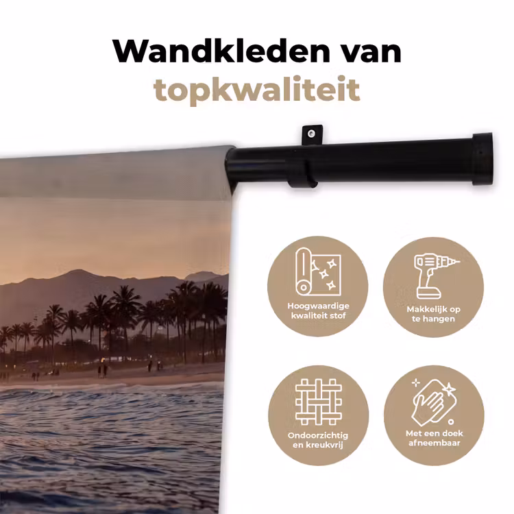 Zee - Golven - Zonsondergang - Kust - Goud Wandkleed katoen klein -sfeer2