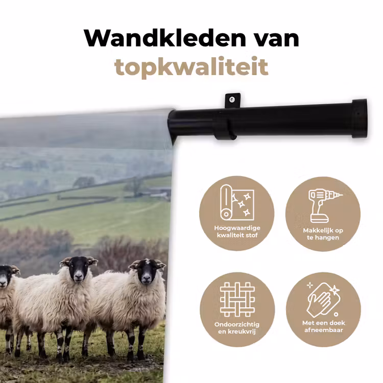 Schapen - Rij - Weide - Dieren - Platteland Wandkleed katoen klein -sfeer2