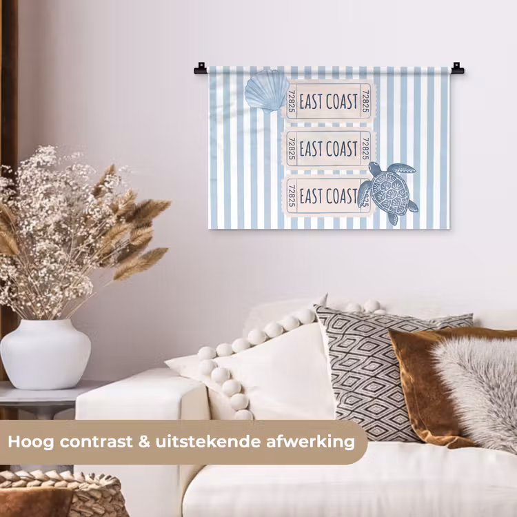 Schelp - Oceaan - Kust - Blauw - Illustratie Wandkleed katoen klein -sfeer1