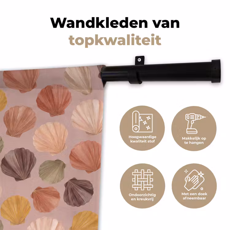 Schelp - Patroon - Zee - Aquarel - Aardetinten Wandkleed katoen klein -sfeer2