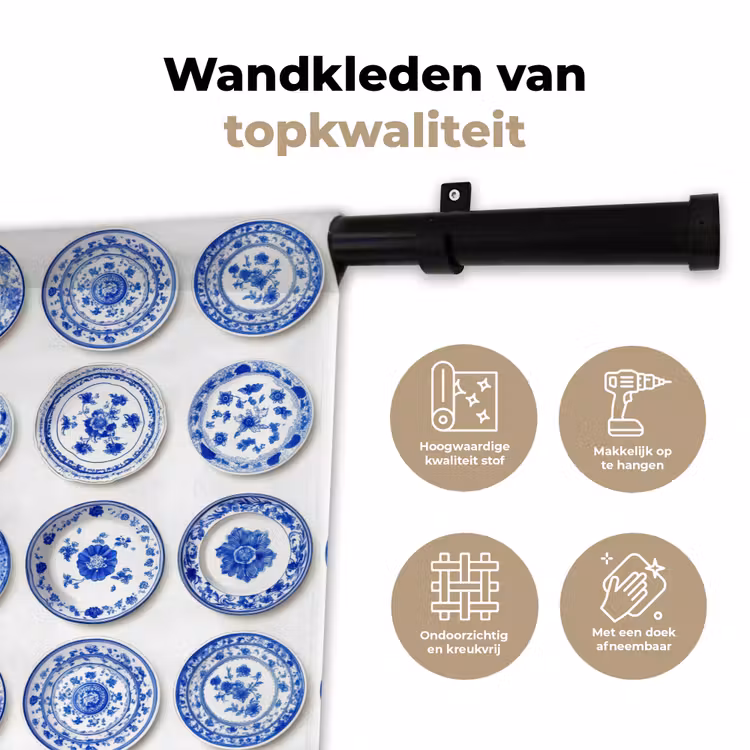 Borden - Bloemen - Patroon - Blauw Wandkleed katoen klein 269 -sfeer2
