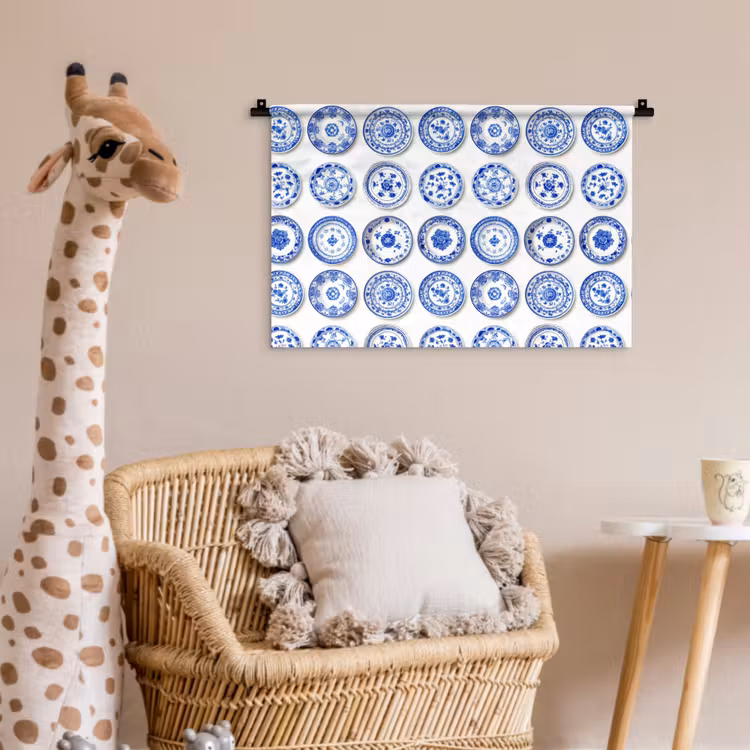 Borden - Bloemen - Patroon - Blauw Wandkleed katoen klein 269 -wsfeer5_kind