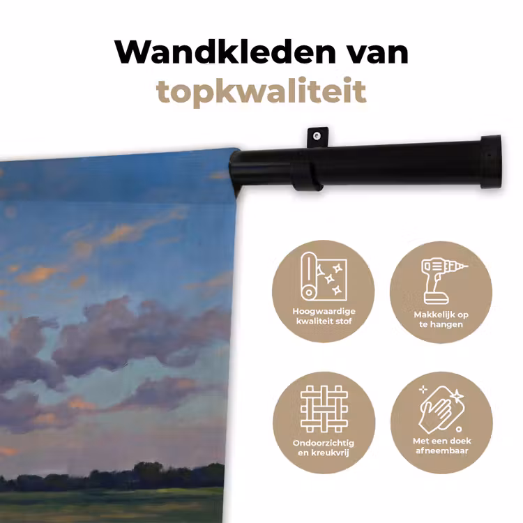 Lucht - Wolken - Landschap - Modern - Oranje Wandkleed katoen klein -sfeer2