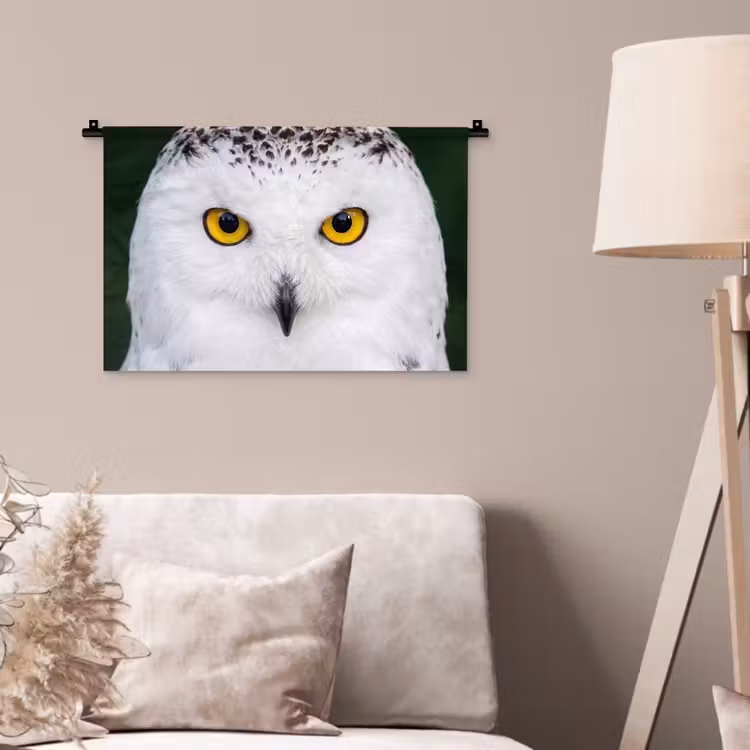 Sneeuwuil - Portret - Geel Wandkleed katoen klein -sfeer4