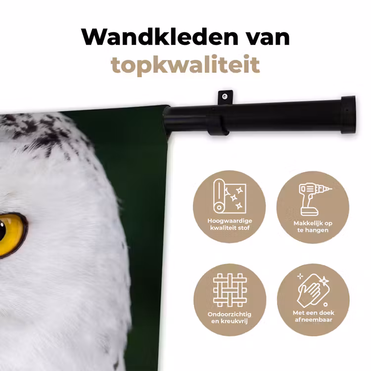 Sneeuwuil - Portret - Geel Wandkleed katoen klein -sfeer2