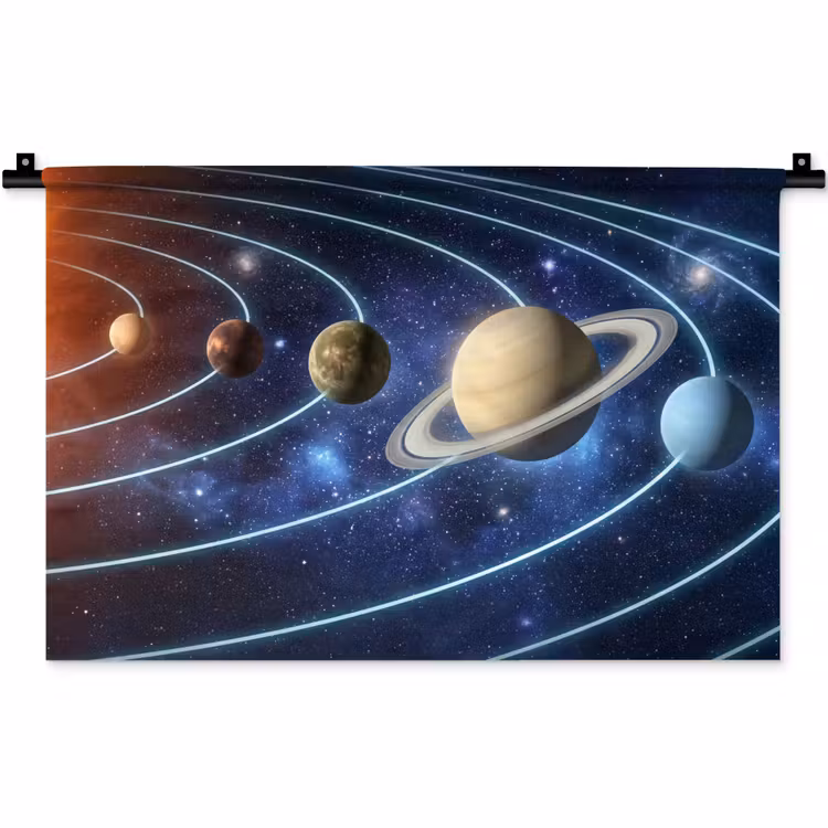 Ruimte - Zonnestelsel - Blauw Wandkleed katoen klein -zz3d