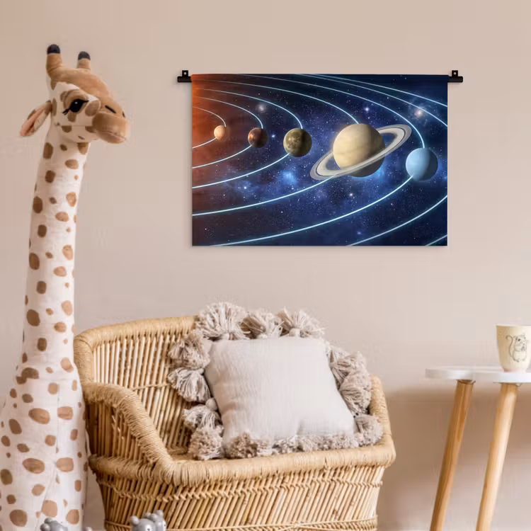 Ruimte - Zonnestelsel - Blauw Wandkleed katoen klein -wsfeer5_kind