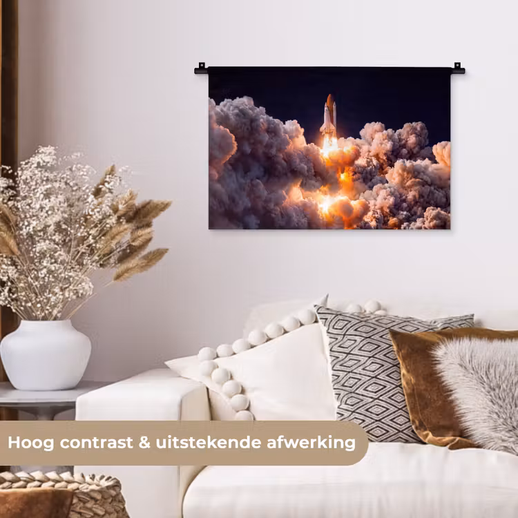 Wall Hanging - Spacecraft - Launch - Stars - Ruimtevaartuig - Lancering - Sterren Wandkleed katoen klein