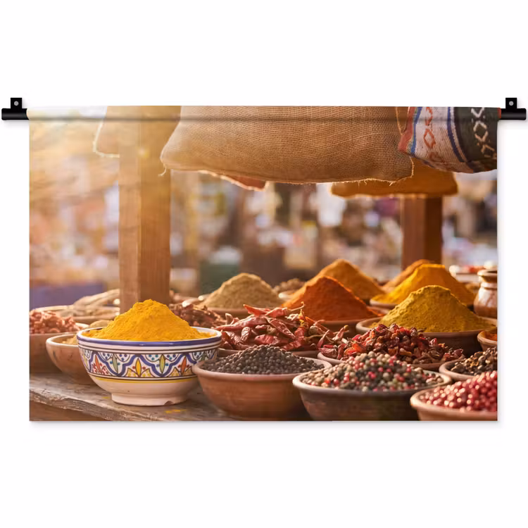 Wall Hanging - Spices - Market - Colorful - Specerijen - Markt - Kleurrijk Wandkleed katoen klein