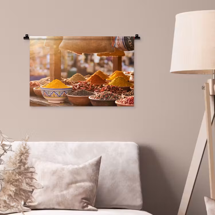 Wall Hanging - Spices - Market - Colorful - Specerijen - Markt - Kleurrijk Wandkleed katoen klein