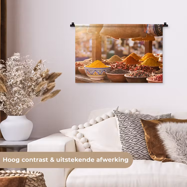 Wall Hanging - Spices - Market - Colorful - Specerijen - Markt - Kleurrijk Wandkleed katoen klein