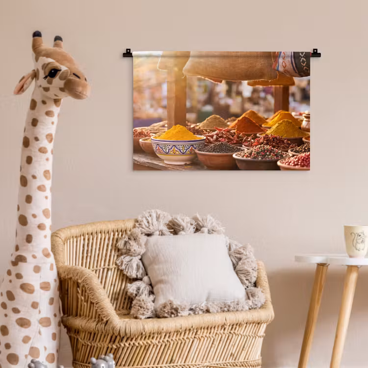 Wall Hanging - Spices - Market - Colorful - Specerijen - Markt - Kleurrijk Wandkleed katoen klein