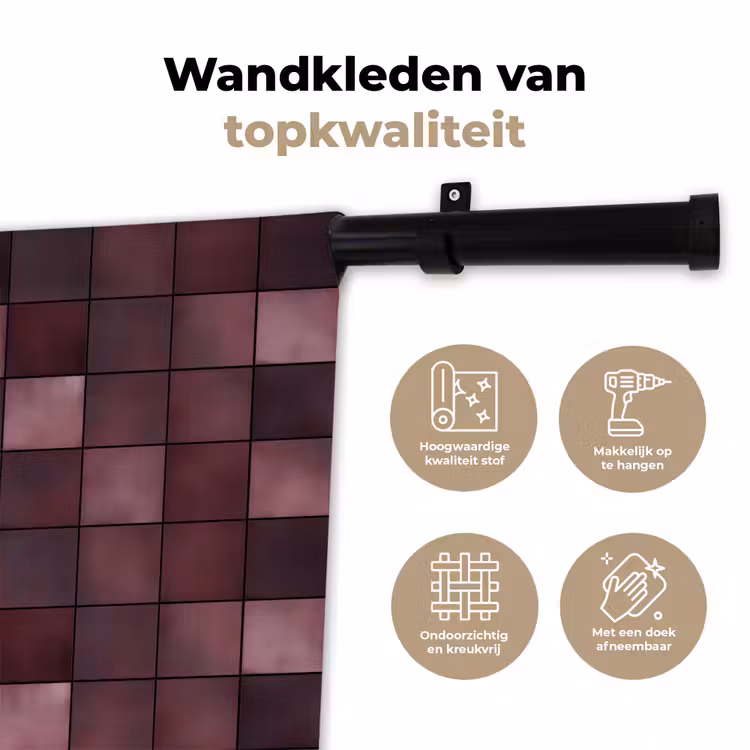 Vierkant - Tegel - Patroon - Paars Wandkleed katoen klein 269 -sfeer2
