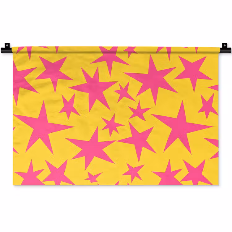 Sterren - Patroon - Roze - Geel Wandkleed katoen klein 269 -zz3d