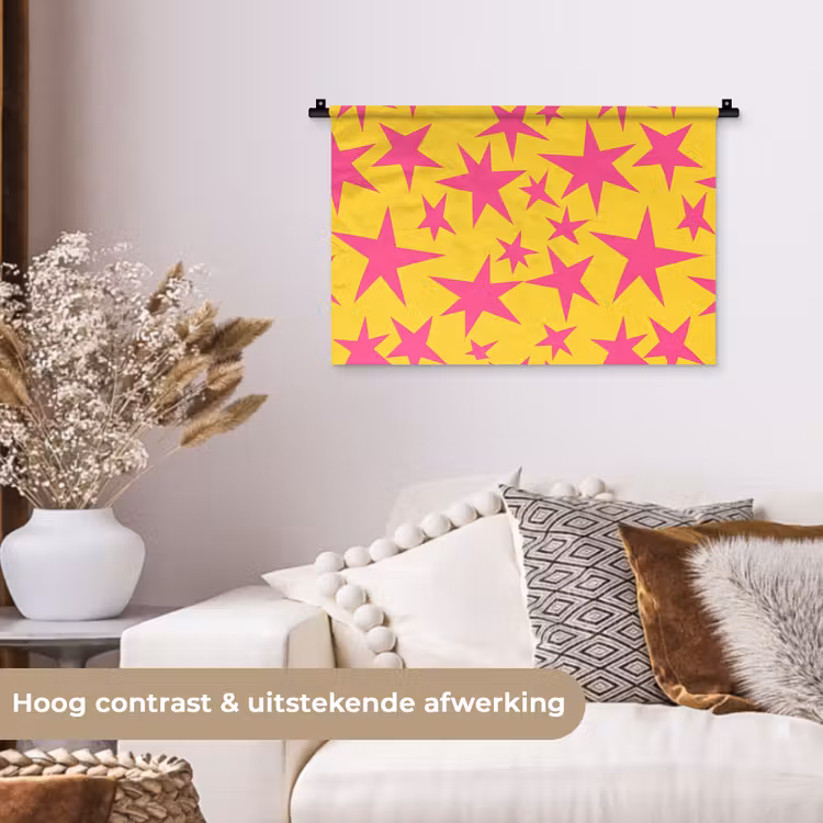 Sterren - Patroon - Roze - Geel Wandkleed katoen klein 269 -sfeer1