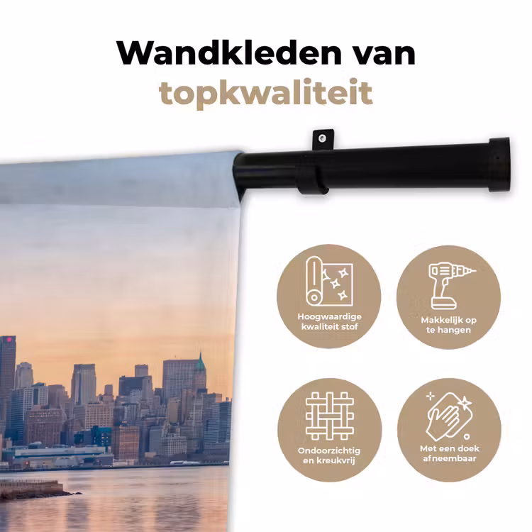 Vrijheidsbeeld - New York - Zonsopgang - Stad - Architectuur Wandkleed katoen klein -sfeer2