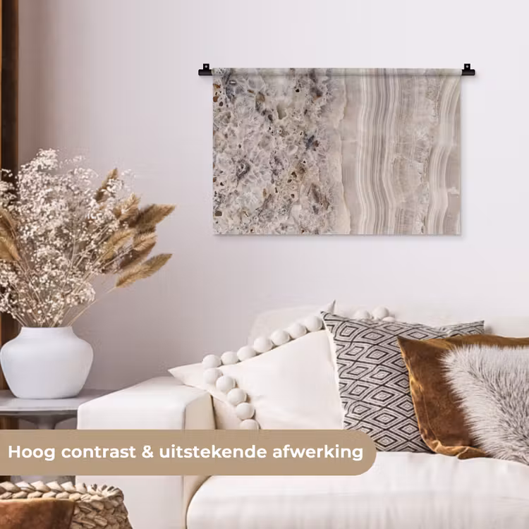 Steen - Textuur - Abstract - Beige - Wit Wandkleed katoen klein -sfeer1