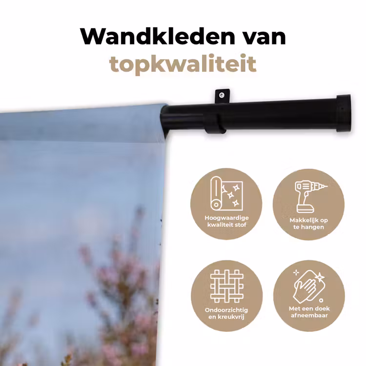 Roodborsttapuit - Heide - Paars - Natuur - Sfeervol Wandkleed katoen klein -sfeer2