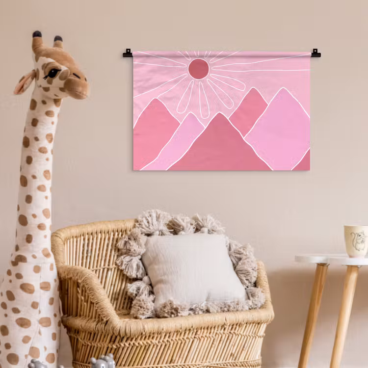 Zon - Bergen - Natuur - Abstract - Roze Wandkleed katoen klein -wsfeer5_kind