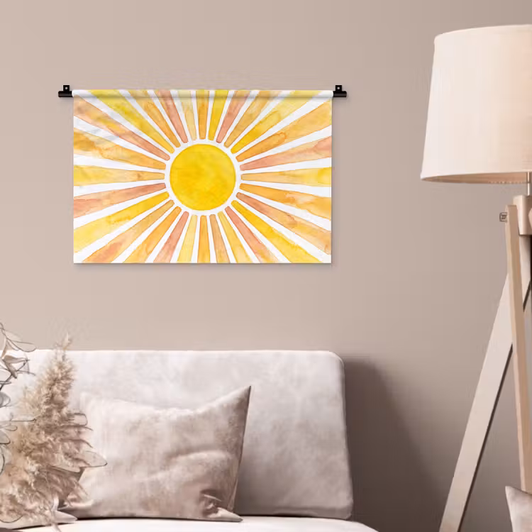 Zon - Stralen - Aquarel - Geel - Abstract Wandkleed katoen klein -sfeer4