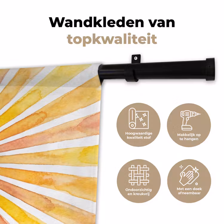Zon - Stralen - Aquarel - Geel - Abstract Wandkleed katoen klein -sfeer2