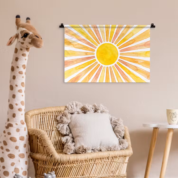 Zon - Stralen - Aquarel - Geel - Abstract Wandkleed katoen klein -wsfeer5_kind
