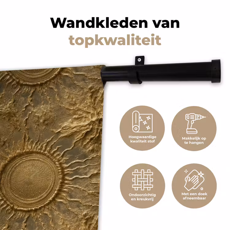 Zon - Reliëf - Antiek - Goud Wandkleed katoen klein 269 -sfeer2