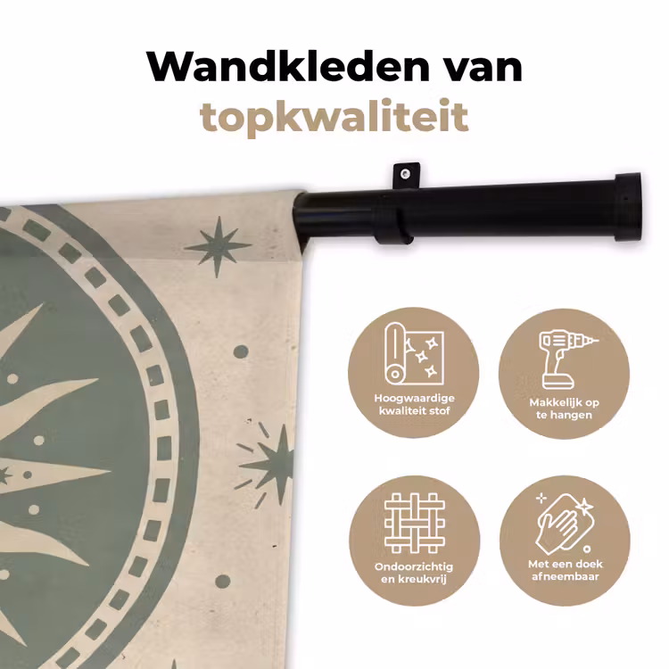Zon - Sterren - Astrologie - Vintage - Groen Wandkleed katoen klein -sfeer2