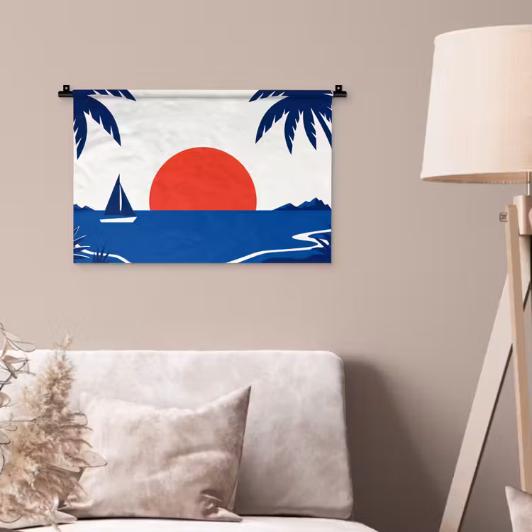 Zonsondergang - Zee - Palmboom - Tropisch - Modern Wandkleed katoen klein -sfeer4