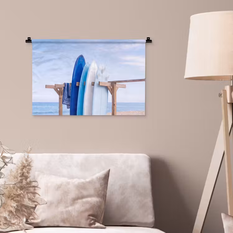 Surfplank - Strand - Zomer - Blauw - Water Wandkleed katoen klein -sfeer4