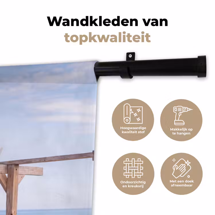 Surfplank - Strand - Zomer - Blauw - Water Wandkleed katoen klein -sfeer2