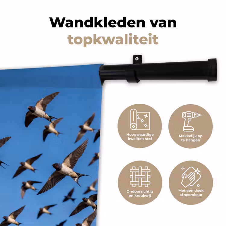 Zwaluwen - Vliegen - Blauw Wandkleed katoen klein -sfeer2