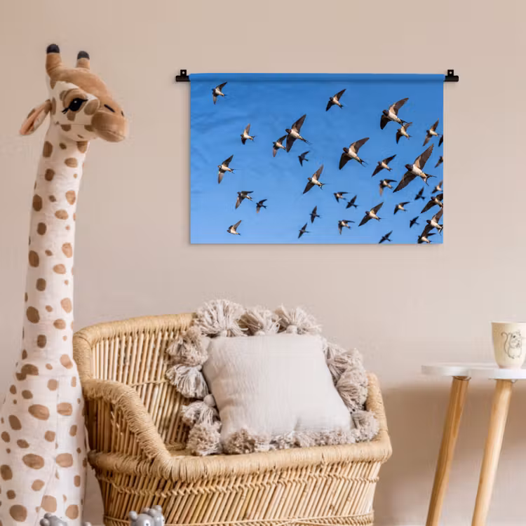 Zwaluwen - Vliegen - Blauw Wandkleed katoen klein -wsfeer5_kind