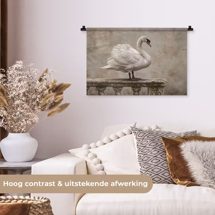 Zwaan - Elegant - Dieren - Wit Wandkleed katoen klein -sfeer1