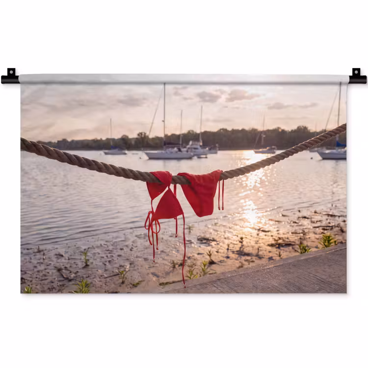 Badkleding - Rood - Zomer - Water - Zonsondergang Wandkleed katoen klein -zz3d