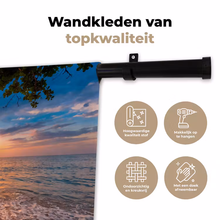 Schommel - Strand - Zonsondergang - Natuur - Oranje Wandkleed katoen klein -sfeer2