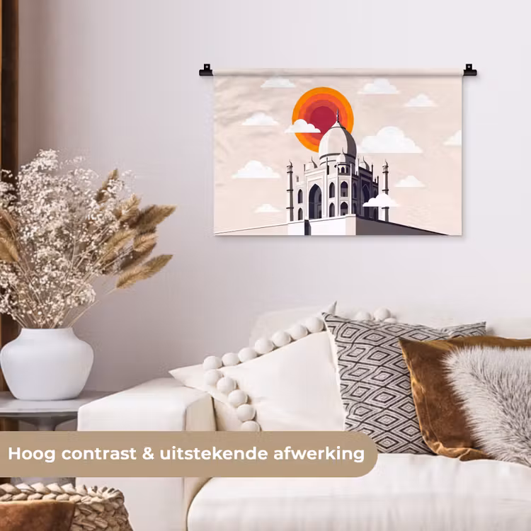 Taj Mahal - Zon - Koepel - Architectuur - India - Grafisch Wandkleed katoen klein -sfeer1