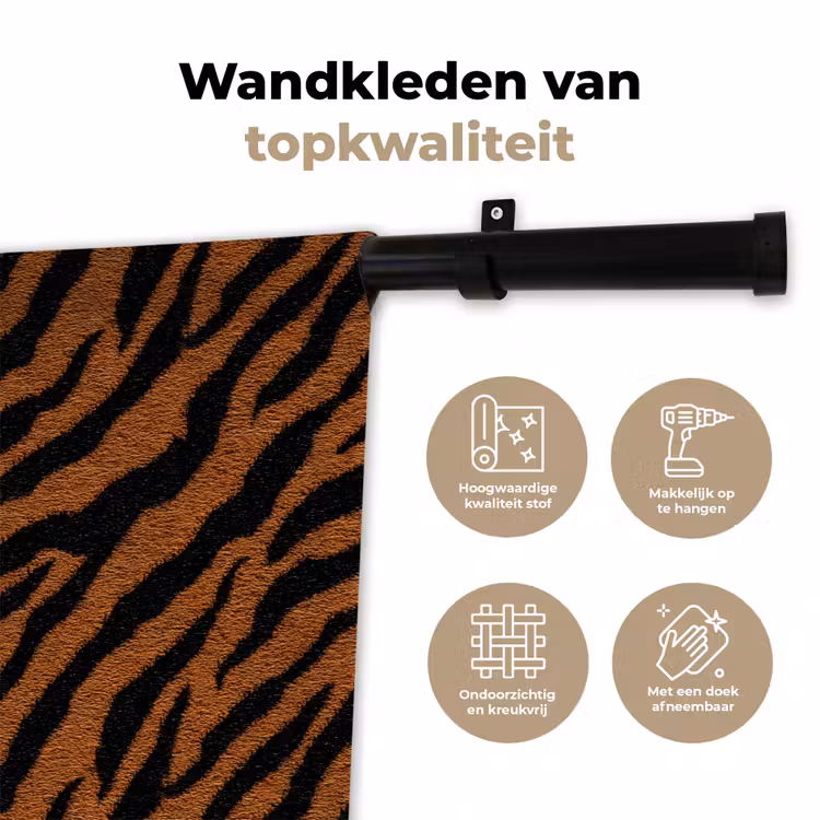 Tijger - Zwart - Vacht Wandkleed katoen klein 269 -sfeer2