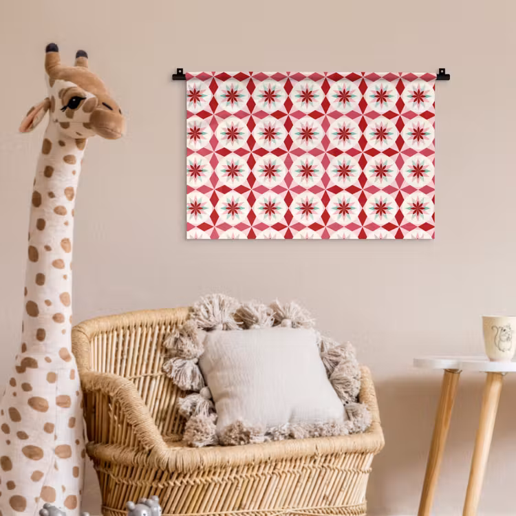 Tegelpatroon - Sterren - Retro - Roze - Mintgroen Wandkleed katoen klein 269 -wsfeer5_kind