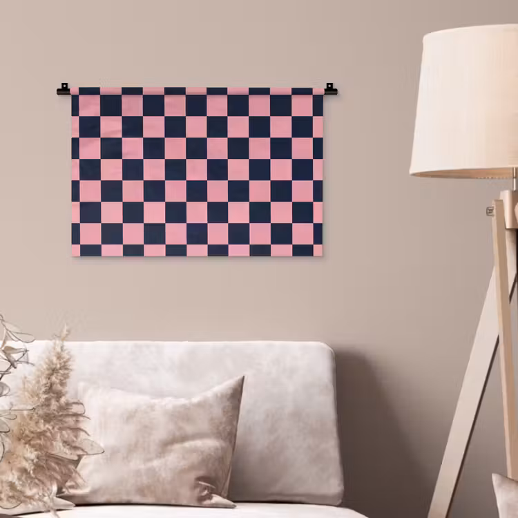 Traditioneel - Patroon - Blauw - Roze Wandkleed katoen klein 269 -sfeer4