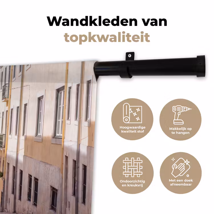 Tram - Straat - Stad - Architectuur - Geel Wandkleed katoen klein -sfeer2