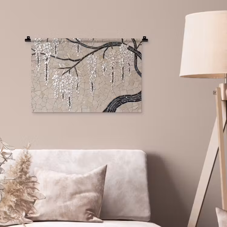 Boom - Bloemen - Mozaïek - Kunst - Wit Wandkleed katoen klein -sfeer4