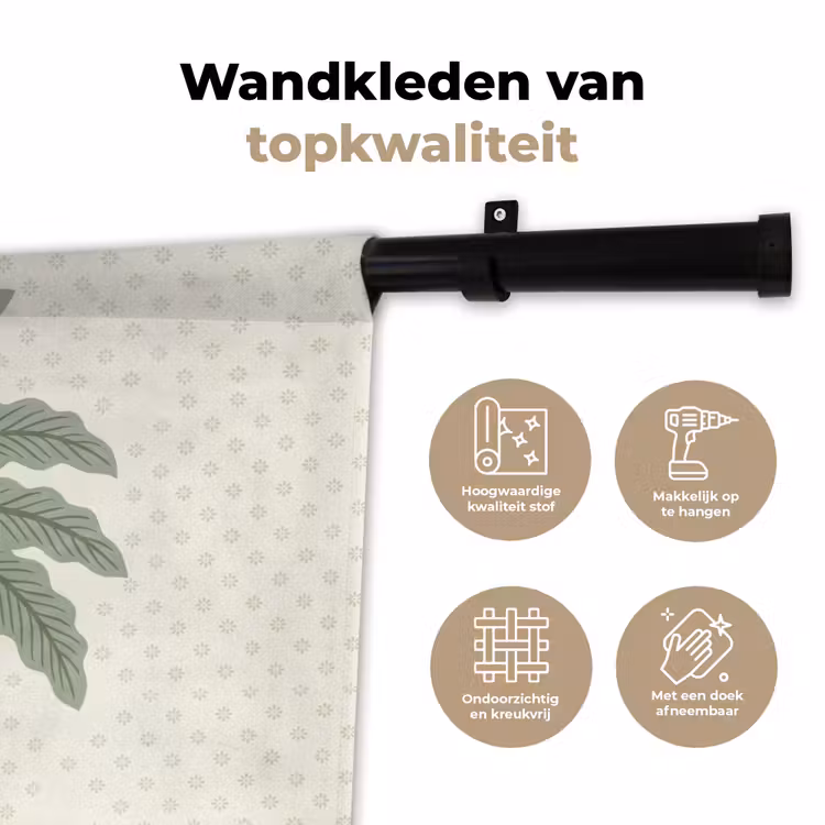 Boom - Bladeren - Groen - Decoratief - Beige Wandkleed katoen klein -sfeer2