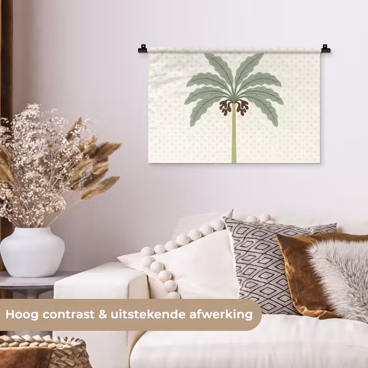 Boom - Bladeren - Groen - Decoratief - Beige Wandkleed katoen klein -sfeer1