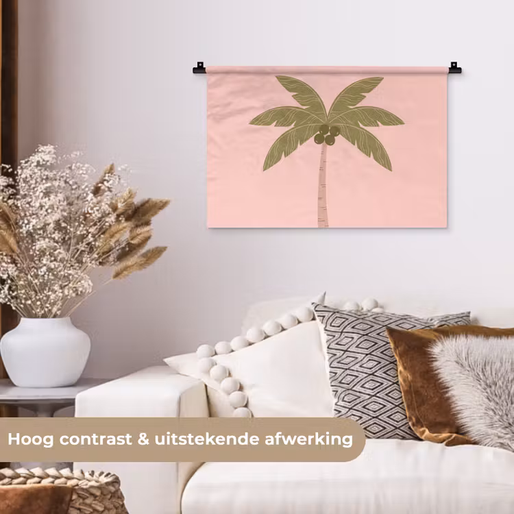 Boom - Palm - Natuur - Illustratie - Roze Wandkleed katoen klein -sfeer1