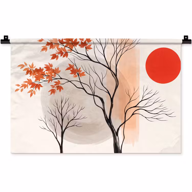 Wall Hanging - Tree - Red - Abstract - Boom - Rood - Abstract Wandkleed katoen klein