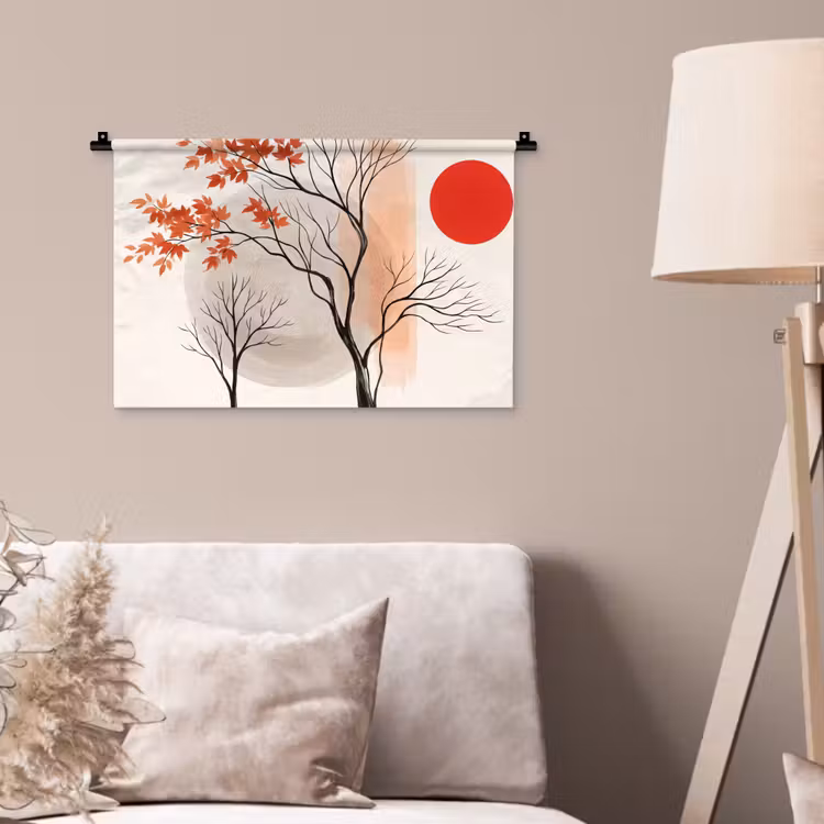 Wall Hanging - Tree - Red - Abstract - Boom - Rood - Abstract Wandkleed katoen klein